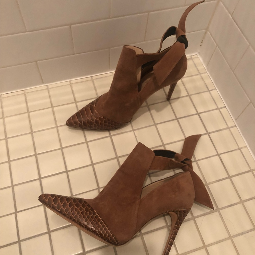 tan brown Alexander Birman pointed toe booties